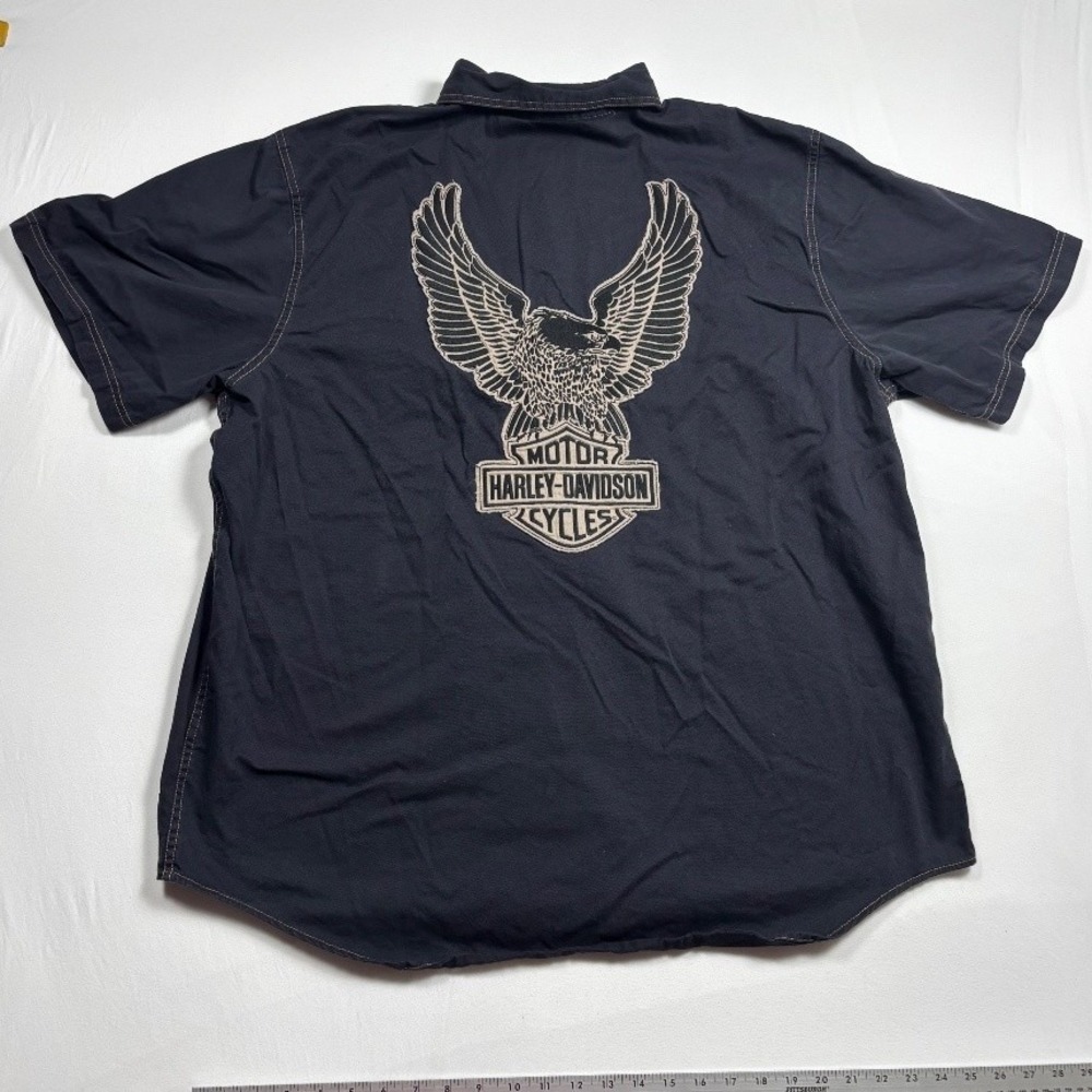 Harley Davidson Eagle Garage Shirt Mens 2XL Black Button Up 99002-14VM
